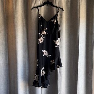 Lulus Elegant Black Floral Asymmetrical Dress small
